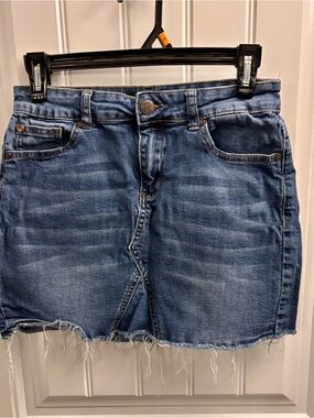 Classic Blue Denim Mini Skirt with Frayed Hem